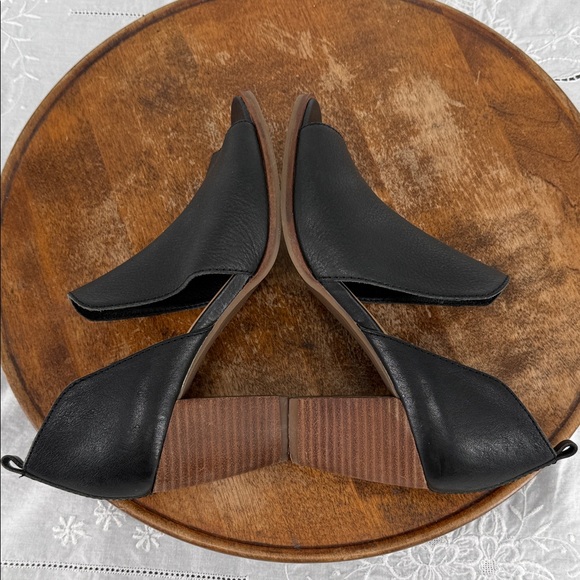 Lucky Brand Shoes Wm 7M Junai Black Leather D'Orsay Stacked Heel Bootie Open Toe - Picture 7 of 12